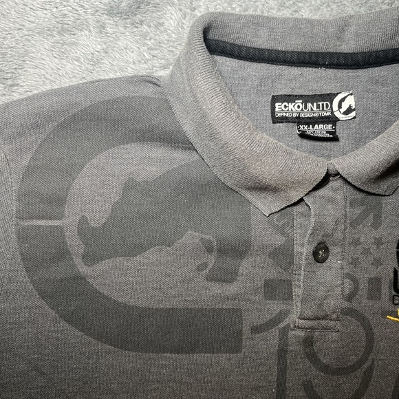 Ecko Unltd Y2K Short Sleeve Men's Grey Polo SZ 2XL Embroidered Street Wear - Picture 16 of 16